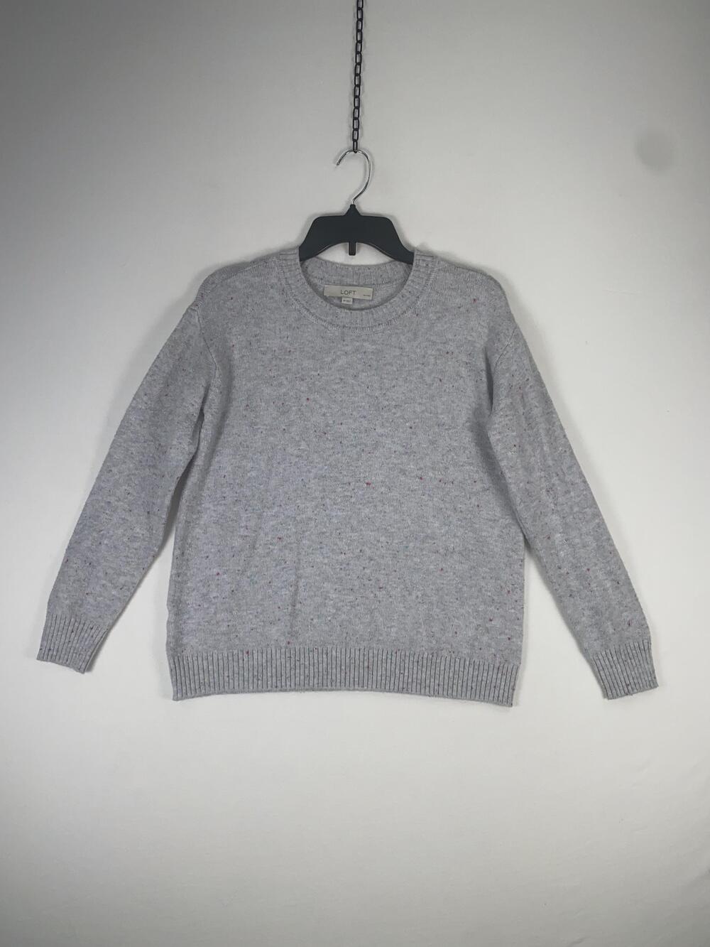 LOFT Sweater Womens Petite Medium Gray Speckled Crew Neck Knit Pullover Top